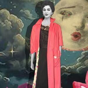 Vintage 1960s Mod Coral Linen Duster Driving Jacket Floral Pink Spring Coat